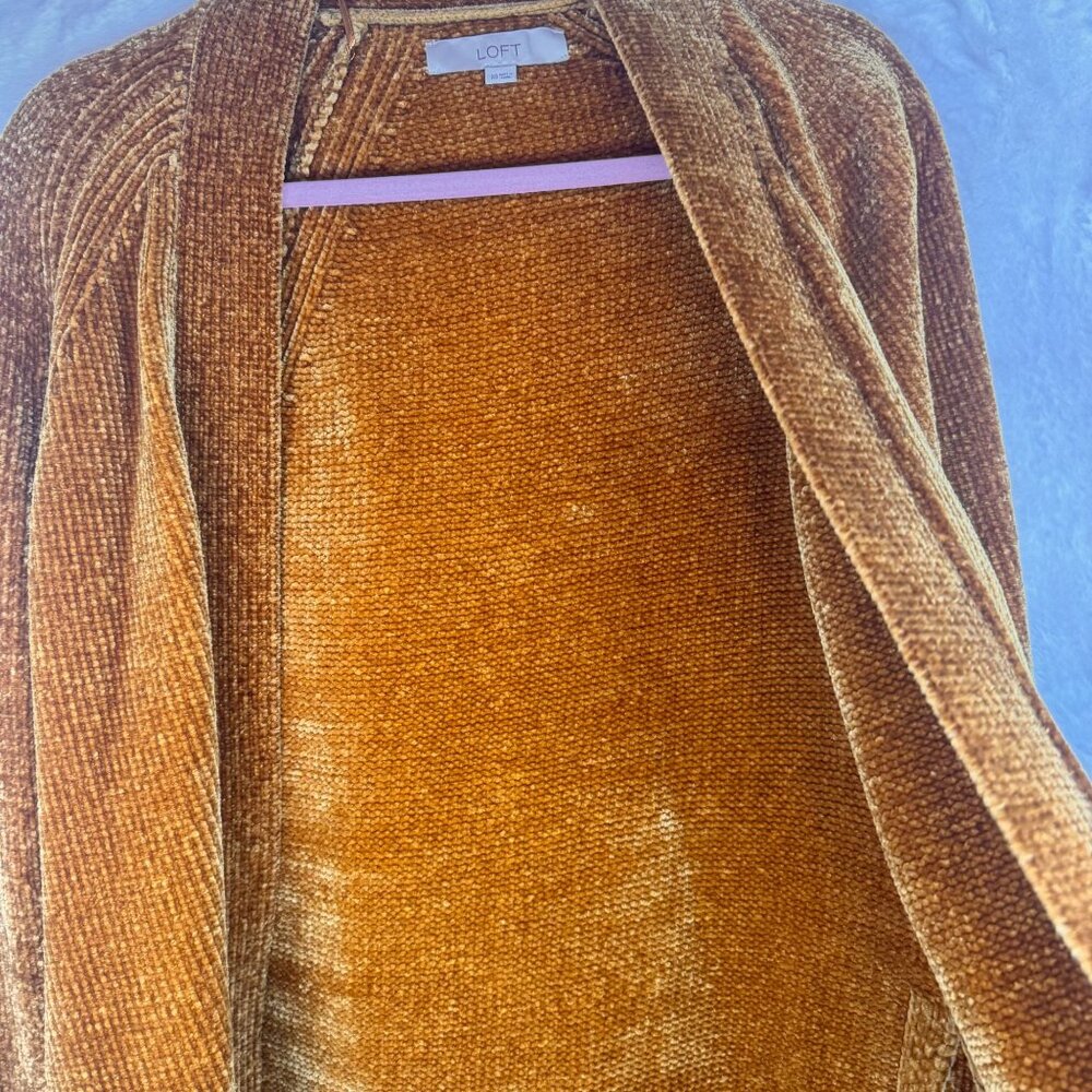 A0006 Loft Gold Mustard Yellow Chenille Long Cardigan XS - Picture 6 of 14